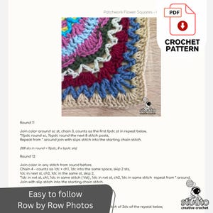 Patchwork African Flower Square Bundle | 4 Large Flowers Squares | PDF Crochet Pattern image 8