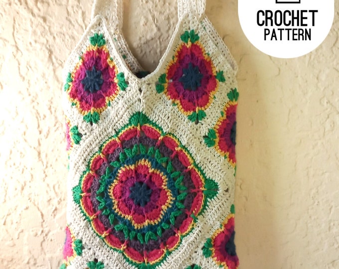 Crochet Squares Patchwork Large Tote Bag , Crazy Daisy Squares Bag Crochet Pattern