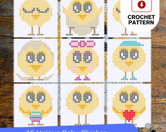 C2C Crochet Squares Bundle : Cartoon Baby Chickens (Digital PDF)