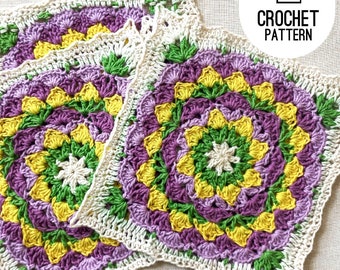 Crochet Blanket Flower Square Blooming Daisy Large Granny Square PDF digital pattern