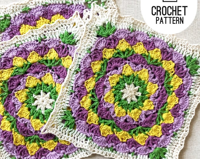 Flower Granny Square Crochet Pattern, Blooming Daisy Blanket Block, Large Floral Afghan Square, PDF Download
