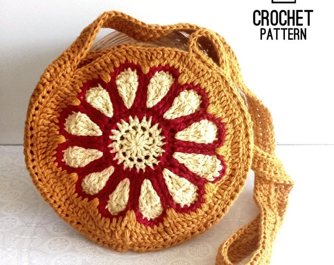 Crochet Bag Pattern , Crochet Flower Circle Bag, Crochet Crossbody Pouch Pattern , Crochet Handbag Pattern, Digital PDF Crochet Pattern