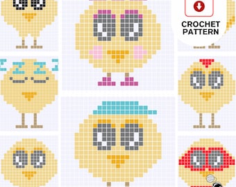 C2C Crochet Squares Bundle : Cartoon Baby Chickens (Digital PDF)