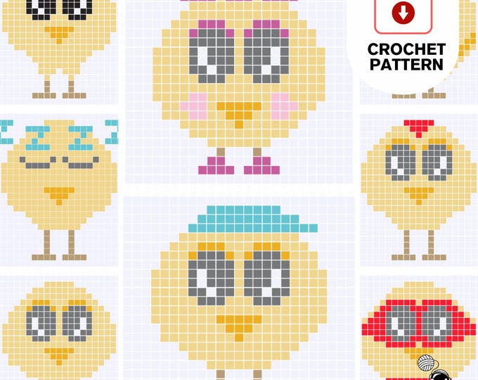 C2C Crochet Squares Bundle : Cartoon Baby Chickens (Digital PDF)