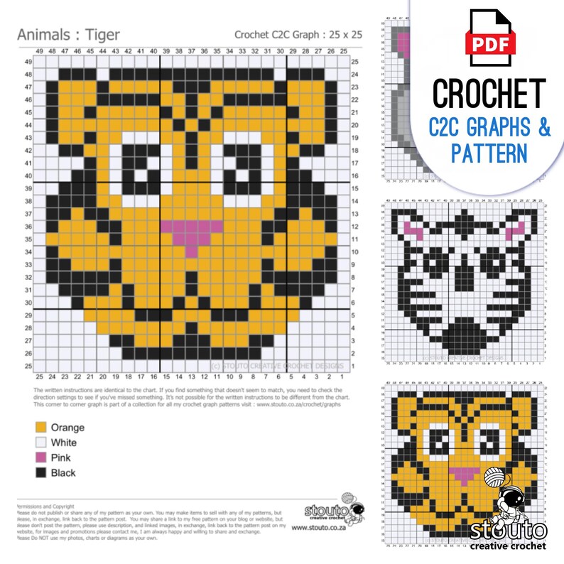 Wild Animals | 9 X C2C Graphs | Pdf Crochet Pattern - Etsy