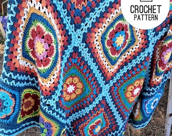 Easy Granny Square Blanket Crochet Pattern African Flowers Blanket Squares Afghan, Find Peace Blanket, Beginner Crochet Blanket Pattern