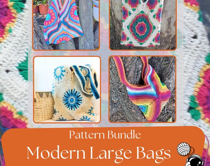 Crochet Bag Pattern Bundle: Granny Square Tote & Beach Bag (PDF Download