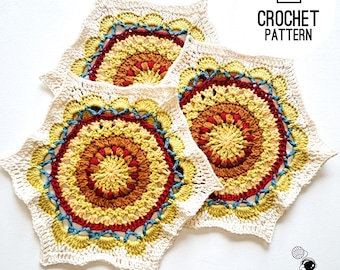 Hexagon Granny Square Flower Square Dahlia Flower Square Hexagon Crochet Pattern