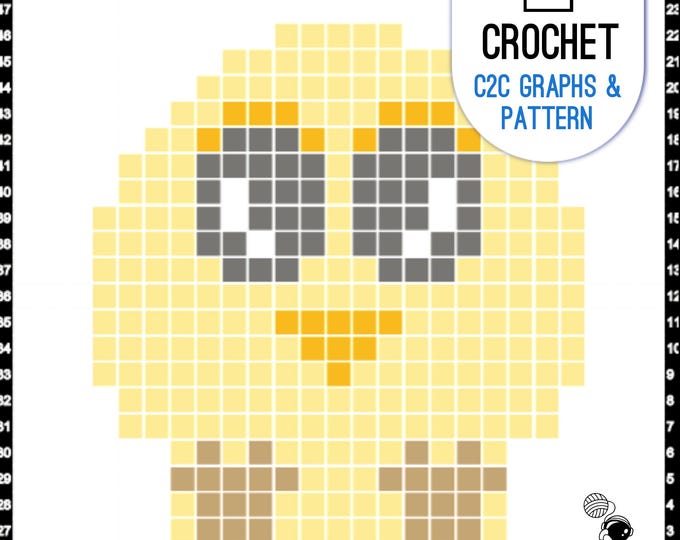 Crochet Corner to Corner Square, Cute Sitting Chick, Easter C2C Graph and Pattern, Pillows, Cushions or Blanket Pattern, Digital PDF
