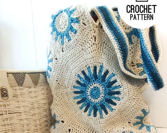 Sun Crochet Squares Bag Pattern thw  Burning Sun Granny Square Large Tote Bag digital PDF Pattern