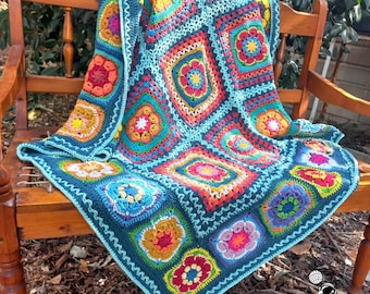 Crochet Flower Blanket | Find Peace | Easy Granny Square Blanket | PDF Pattern