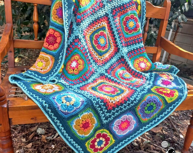 Crochet Flower Blanket | Find Peace | Easy Granny Square Blanket | PDF Pattern