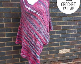 Crochet Poncho Pattern, floral Mixed Funky Striped Stitches Poncho, Easy to make crochet poncho pattern for winter