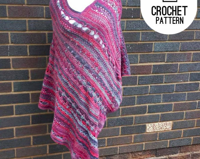 Crochet Poncho Pattern, floral Mixed Funky Striped Stitches Poncho, Easy to make crochet poncho pattern for winter