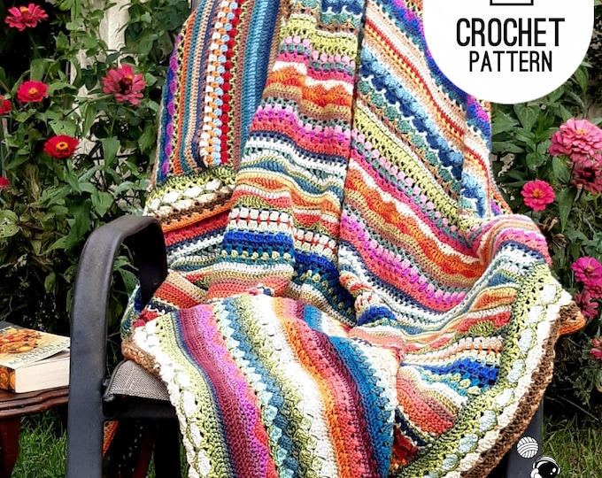 Crochet Blanket Pattern, Crochet Stitch Pattern Stitch, Rainbow Striped Blanket Digital Crochet Pattern