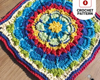Fiorone Crochet Flower Granny Square PDF Pattern, Beginner Tutorial, Stitch Diagram
