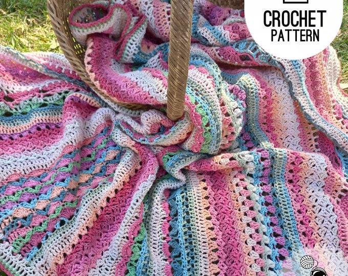 Crochet Stitch Sampler Blanket, Flower Afgan,Striped Crochet Throw, Mixed crochet stitches pattern