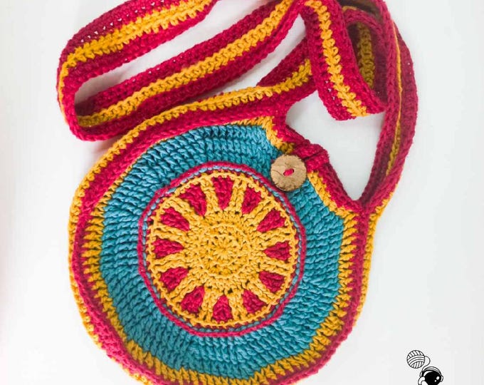Crochet bag pattern, Crochet Aztec Modern Sun, Sling Crochet Circle Bag, Crossbody Messanger bag, Small Crochet tote bag pattern