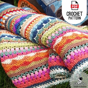 Crochet Blanket Pattern Striped Afghan Stitch Sampler , 12 Blanket Sizes in PDF Download