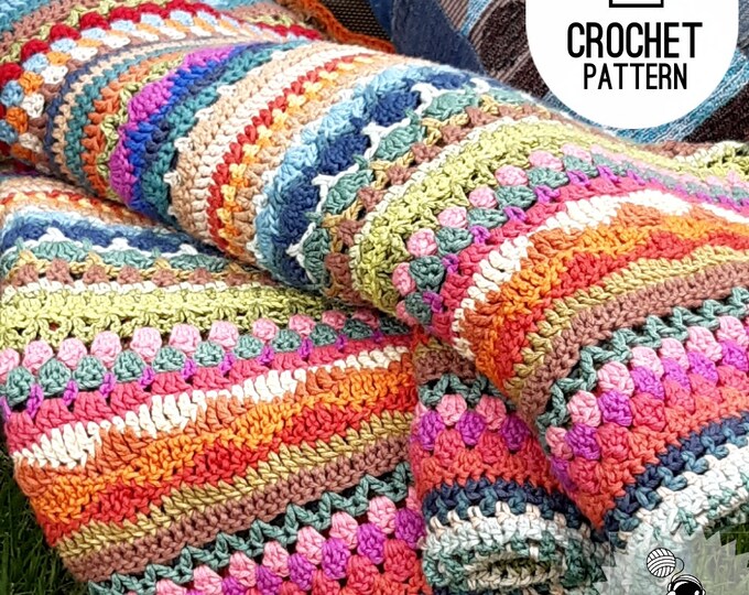 Crochet Blanket Pattern Striped Afghan Stitch Sampler , 12 Blanket Sizes in PDF Download