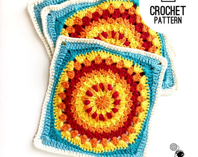 Crochet Square Pattern, Sunshine Day Granny Square, 9-inch Easy Square Pattern, Digital PDF download