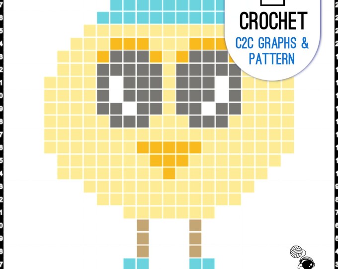 Crochet Corner to Corner Square, Cute Boy Easter Chick C2C Graph and Pattern, Pillows, Cushions, Home or Blanket Pattern, Digital PDF