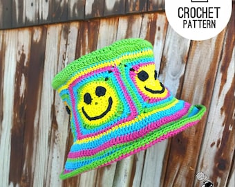 Crochet Hat Pattern, Crochet Party Bucket Hat, Crochet Smiles Bucket Hat Crochet Pattern
