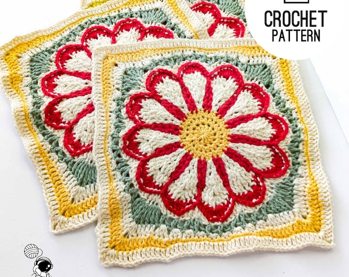 Crochet Flower Large GrannySquare, Gazania Afghan Square Crochet Pattern, PDF Digital Download