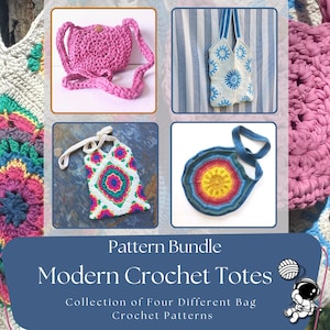 Bundel met gehaakte oma-vierkante tas: 4 moderne tas- en tasontwerpen (pdf-patroon)