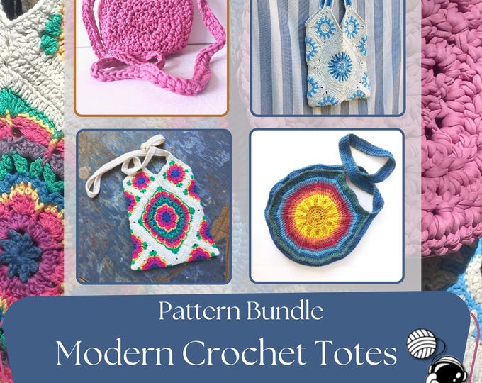 Granny Square Crochet Bag Pattern Bundle: 4 Modern Tote & Pouch Designs (PDF Pattern