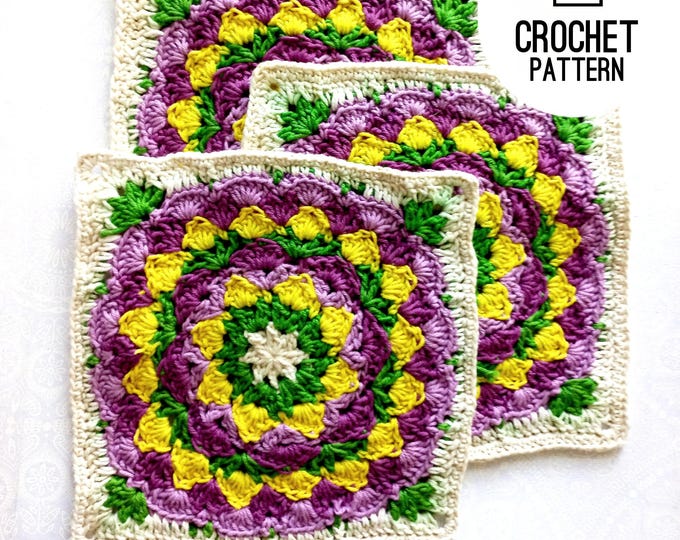 Crochet Granny Square Flower Blanket Square Blooming Daisy Large Afghan Square PDF crochet pattern