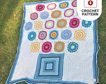 African Flower Pot 8 Granny Squares Blanket | Crochet Pattern PDF Blanket