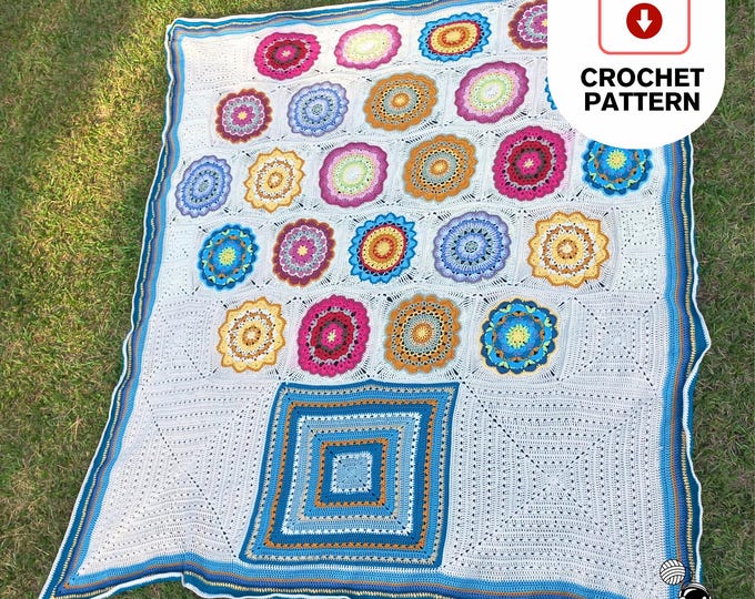 Flower Pot Crochet Blanket Pattern – Granny Square Blanket Pattern PDF with 12 Squares