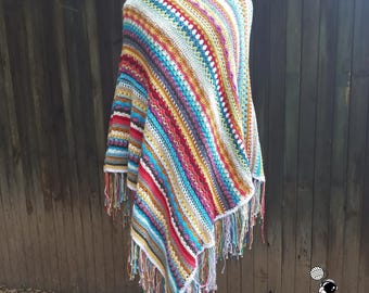 Crochet Poncho Pattern Shabby Chic, Bohemian styled poncho pattern for men and women. Striped texture pattern.