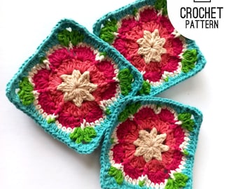 Crochet African Daisy Granny Square Pattern (PDF Pattern)