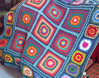 Crochet Flower Blanket | Find Peace | Easy Granny Square Blanket | PDF Pattern