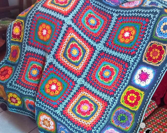 Crochet Flower Blanket | Find Peace | Easy Granny Square Blanket | PDF Pattern