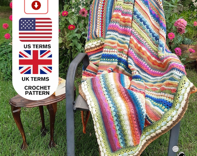 Crochet Blanket Pattern | Stitch Sampler Afghan | US & UK Terms Pattern PDF
