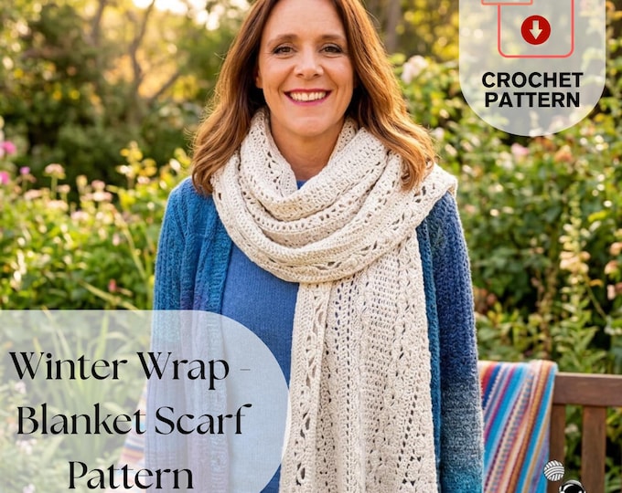 Cozy Scarf Pattern | Wraped in Casmere Blanket Wrap | Vintage Floral Stitch Cowl | PDF Crochet Pattern