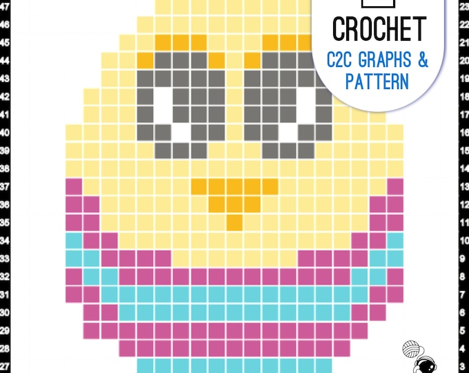 Crochet Corner to Corner Square, Cute Baby Chick in Easter Egg C2C Graph and Pattern, Pillows, Cushions or Blanket Pattern, Digital PDF