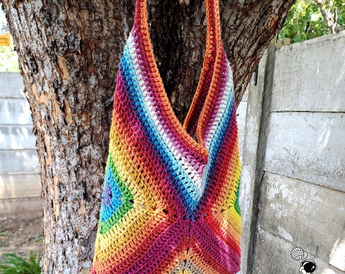 Granny Square Bag Pattern, Rainbow Crochet Bag Pattern, Summer Crochet Beach Bag Pattern, Crochet Book Bag Pattern Digital Download