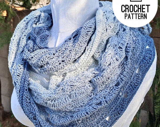 Crochet Scarf Pattern - Stormy Ocean Floral Lace Scarf or Lightweight Spring Cover Up or Wedding Wrap Easy Pattern