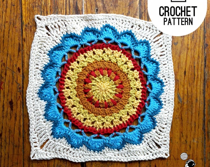Modern Crochet Flower Square – Handmade Granny Square for DIY Projects, Appliqué, Home Décor, PDF Crochet Pattern Download