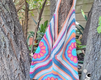 Granny Square Crochet Bag Pattern, Oversized Beach Bag Pattern, Extra large handbag pattern. Crochet Flower Square Tote Bag Pattern