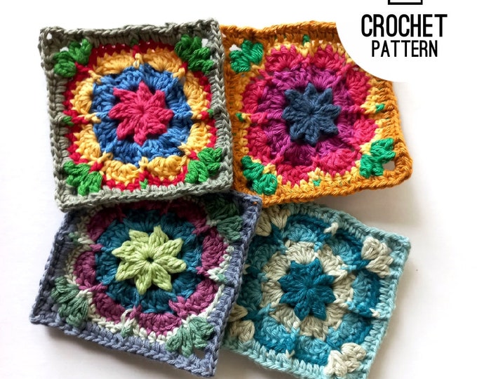 Crochet flower square pattern, Easy African Daisy 5inch Small  granny square