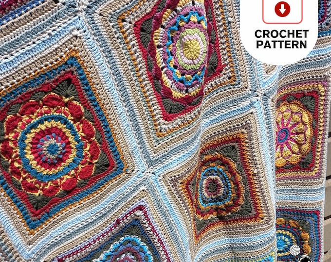 Heirloom Flower Squares | Granny Square Blanket  | PDF Crochet Pattern