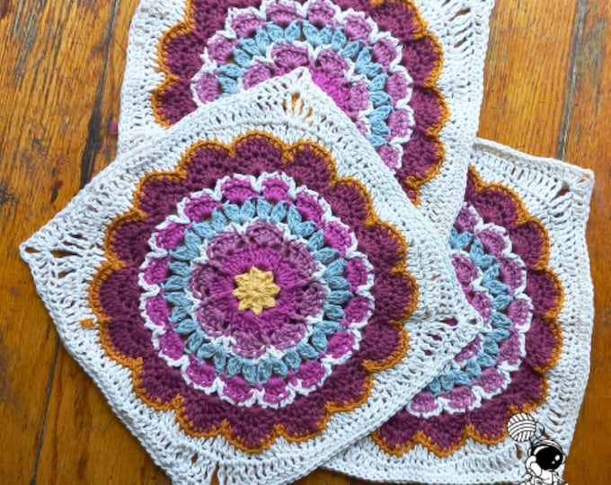 Crochet Blanket Square, Early Blossom Granny Square Pattern, Beginner Mandala Flower Pattern, PDF Digital Download