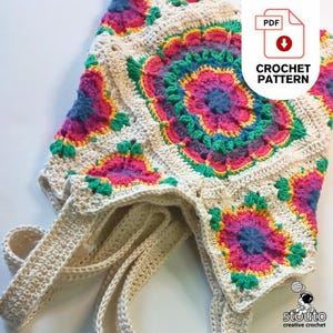 Flower Granny Square Tote Bag Crochet Pattern | Market Shopper | PDF Download