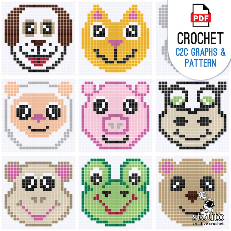 Animals | 9 C2C Graphs | Pdf Crochet Pattern - Etsy