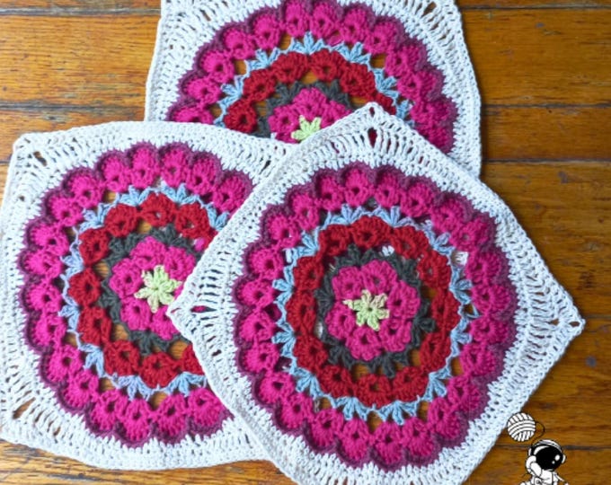 Crochet Afghan Flower Square, Easy Mandala Squares Pattern, Growing Daisy Flower Granny Blanket Square Pattern, PDF Digital Download